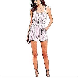 Chelsea & Violet Striped Cotton Linen Romper Adjustable Straps Medium